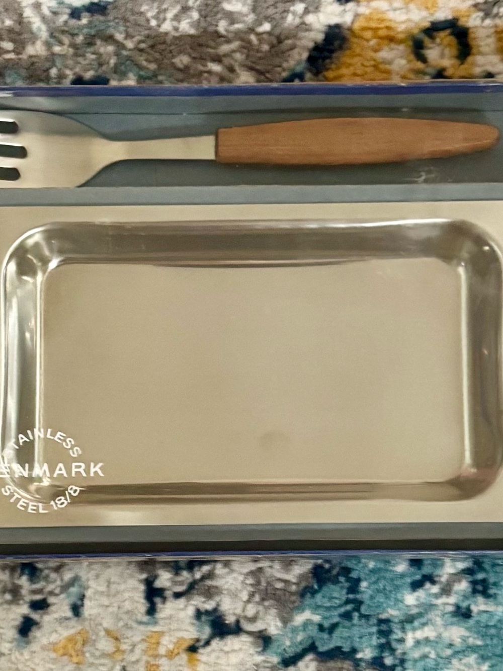 Danish Stainless Steel Snack Tray with Teak-Handled Server